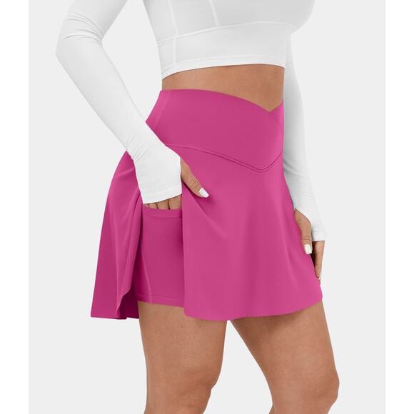 Halara Airy Crossover Side Pocket 2-in-1 Cool Touch Tennis Skirt Pink Sz S (4/6) - Picture 7 of 9
